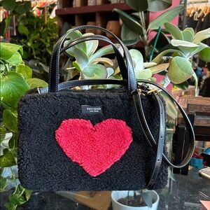 Kate Spade Sam Icon Intarsia Heart Faux Sherling Crossbody Bag